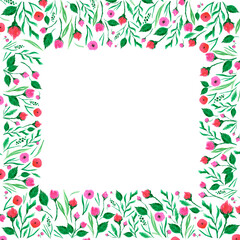 Fototapeta premium Abstract flowers boarder frame. Hand drawn watercolor rose wreath on white background. Can be used for cards, label, banner.