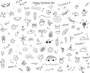 set of hand drawn arrows- happy summer icon set -black and white