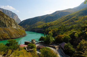 Canyon river in the high rocky mountains. 