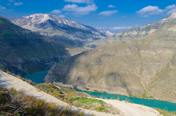 Canyon river in the high rocky mountains. 