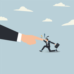 Pointing hand versus businessman. The employee conflict against the boss or owner concept vector illustration