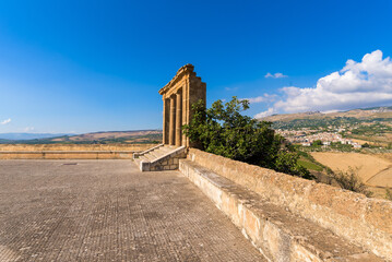 Terrazzo Belvedere, hilltop lookout terrace with sweeping views of a restored village and surrounding countryside. Sambuca di Sicilia, Sicily, Italy.