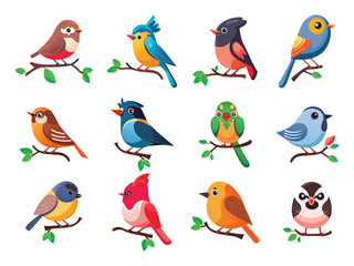 Obraz na płótnie Canvas Collection of Different Birds Icons In Flat Style.