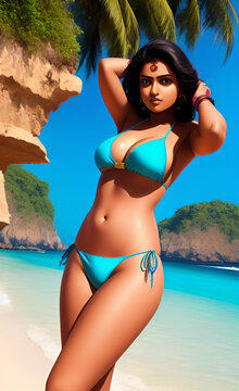 woman in bikini on the beach. generative AI.