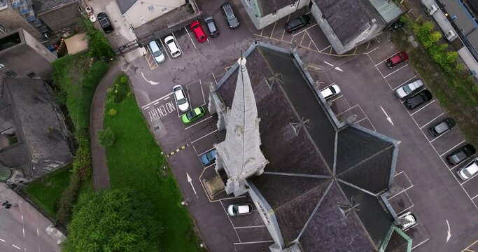 Top down View Of Trinity Presbyterian Church In Cork, Ireland - drone shot