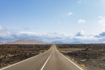 road to timanfaya national park, Lanazarote, Canary Islands, Spain