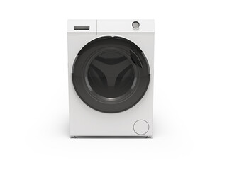 3d illustration washing machine machine with straight drum front view on white background with shadow