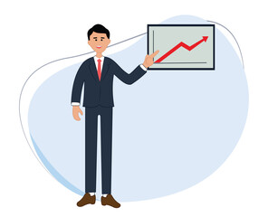 Fototapeta premium businessman doing presentation chart. businessman showing increasing business graph
