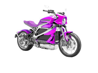 3d illustration of purple electric motorcycle sports for fast riding in row on white background no shadow
