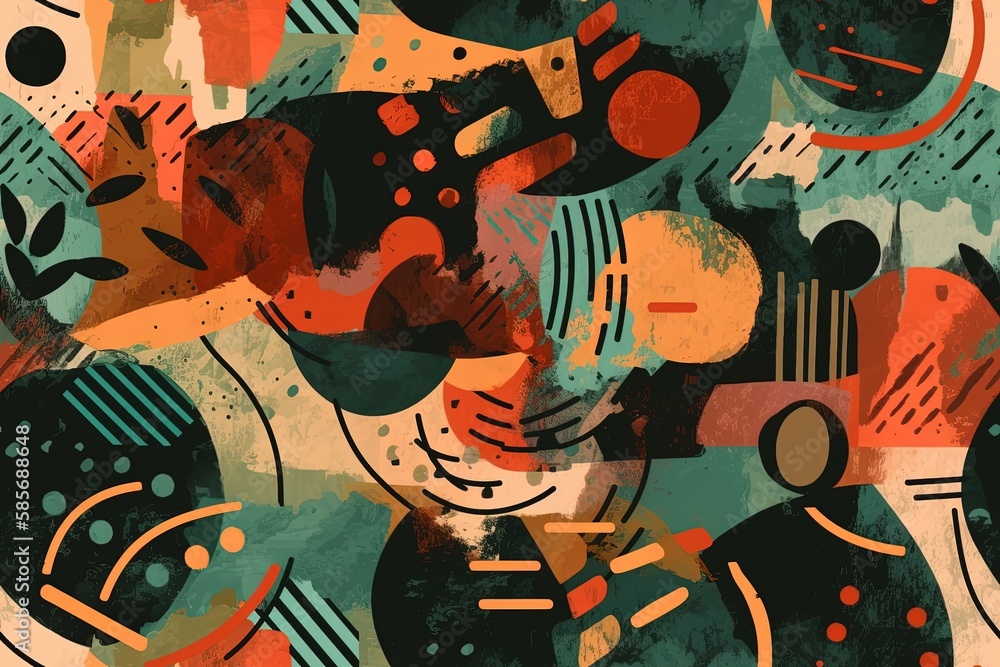 Poster vibrant abstract artwork with circular and geometric shapes. generative ai