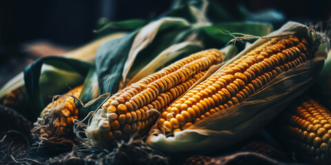 Close-up of freshly harvested corn. Generative AI	