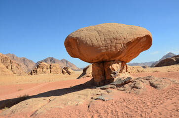 Curious rock formation in the Wadi Rum desert in Jordan
