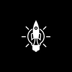  Start rocket icon isolated on black background 