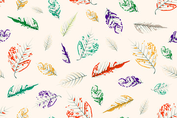 Fototapeta na wymiar Beautiful gentle classic floral seamless pattern with colourful leaves on beige background. Vector illustration. Ready for your design, fashion textile or paper prints.