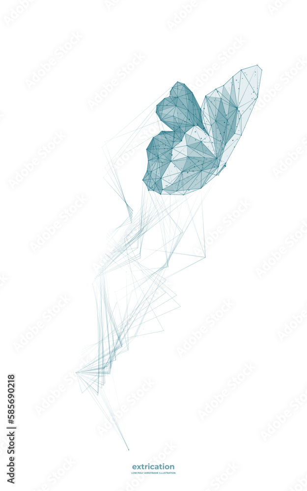 Poster digital flying butterfly white vertical background. vector illustration in polygons, lines and conne