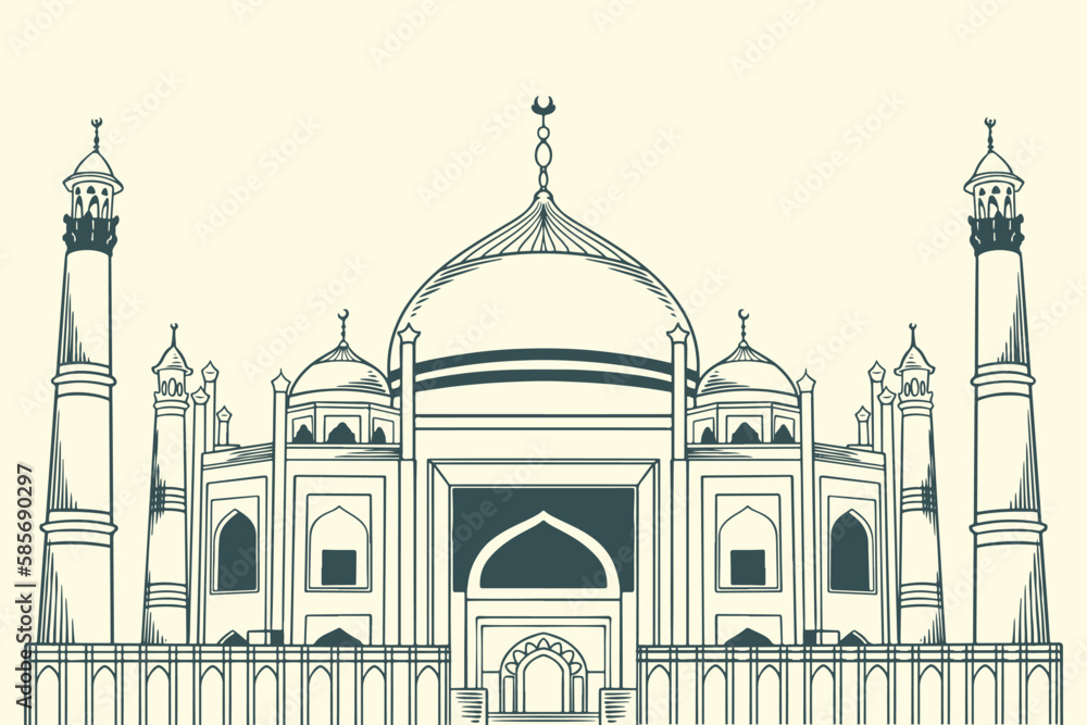 Wall mural hand drawn famous islamic building of siddiqa fatima az zahra mosque.