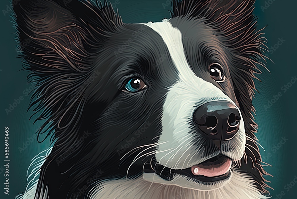 Poster an endearing border collie in closeup generative ai