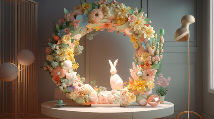 Modern interior design. Artistic design of Spring Easter  Wreath . Generative AI content