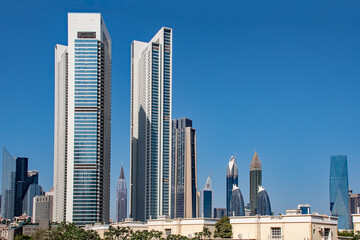 Fototapeta na wymiar DUBAI, UAE The panorama with the downtown skyscrapers.
