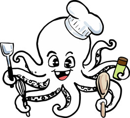  cartoon squid cooking fun chef.png