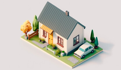 Isometric view of a family house with garden. Generative AI