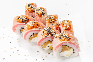 tasty sushi on the white background