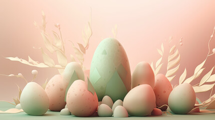 Modern futuristic Easter poster and banner template with Easter eggs on light background, Greetings for Easter Day. Generative AI content