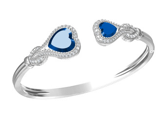 Beautiful silver bracelet on white background. 3D Rendering.
