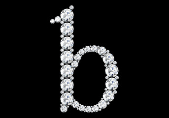 Diamond letters with gemstones isolated on black.3D rendering