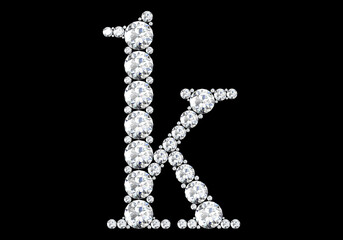 Diamond letters with gemstones isolated on black.3D rendering