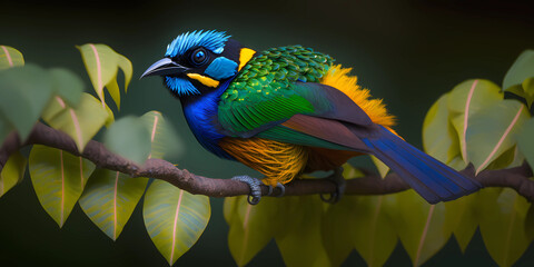 colorful bird on a tree branch, generative ai