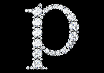 Diamond letters with gemstones isolated on black.3D rendering