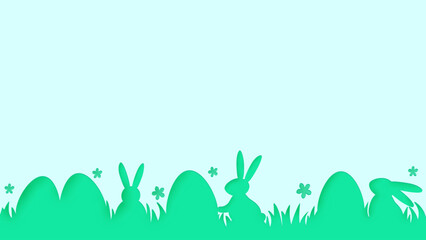 Easter background with eggs and bunnies. Minimal design for card, poster and banner. Vector illustration