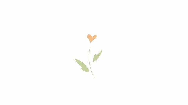 Animated waving heart shaped flower. Pretty wildflower swaying. Flat cartoon style icon 4K video footage. Color isolated element animation on white background with alpha channel transparency