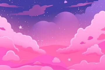 Obraz na płótnie Canvas Painted soft purple spring background of clouds and celestial bodies. AI Generated