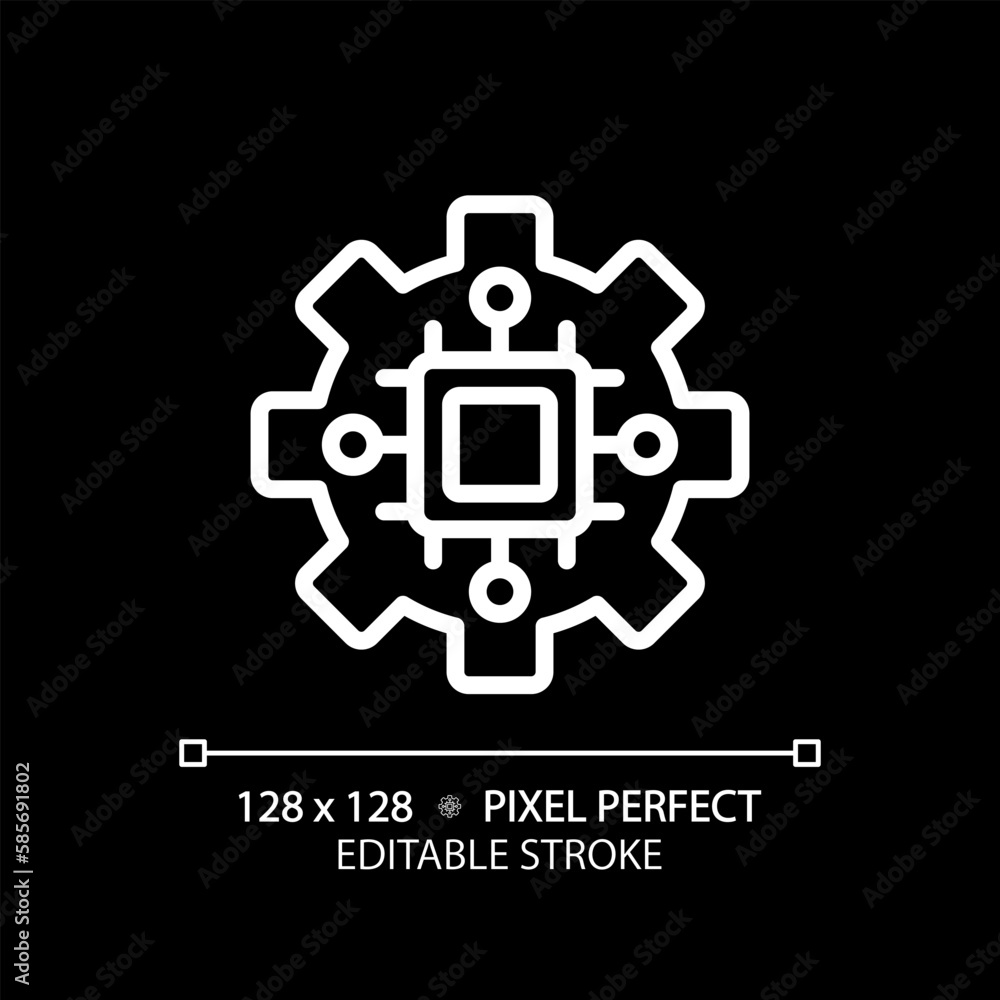 Poster stem in technology pixel perfect white linear icon for dark theme. computing systems development. di