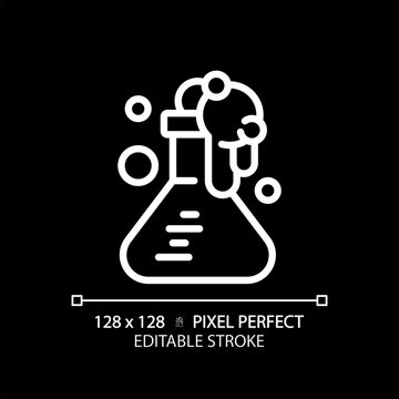 STEM in chemistry pixel perfect white linear icon for dark theme. Study material conditions. Education system improvement. Thin line illustration. Isolated symbol for night mode. Editable stroke