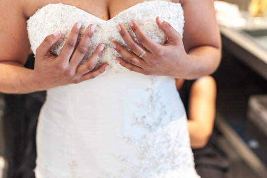 Bride getting dressed