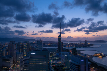 Fototapeta premium 福岡県福岡市のシーサイドももち海浜公園の夜景と福岡タワー