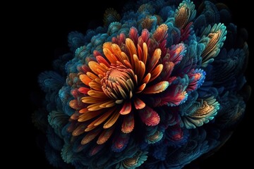 Fototapeta na wymiar vibrant and colorful flower seen from a bird's eye view. Generative AI