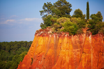 Scenic view of red ochre cliff in Roussillon, Provence, France
