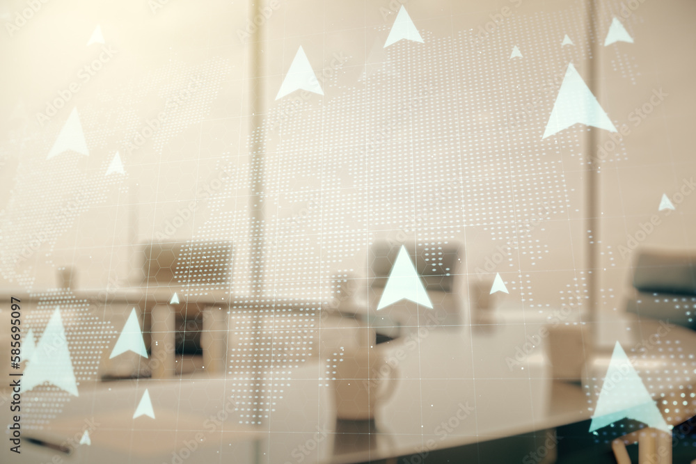 Poster abstract virtual geolocations map sketch on a modern boardroom background, gps tracking and navigati