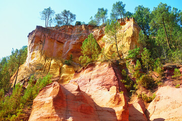 Famous Ochre path through large ochre deposits in Roussillon, Provence, France