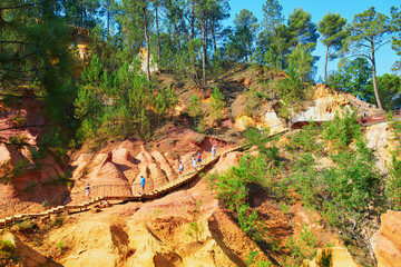 Famous Ochre path through large ochre deposits in Roussillon, Provence, France