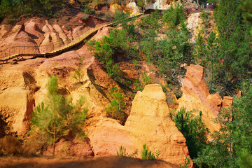 Famous Ochre path through large ochre deposits in Roussillon, Provence, France