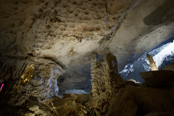 Lime stone cave in an island of Halong bay in Vietnam where is located closely to Hanoi, World Natural Heritage