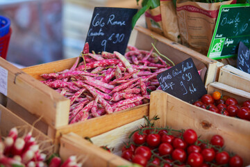 Fresh organic vegetables on farmer market in Cucuron, Provence, France