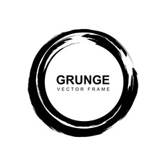 Grunge circle vector frame. Black grunge round shape with brush stroke. Vector illustration