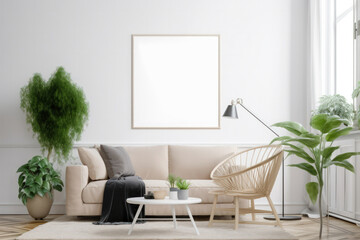 Living Room Interior with Picture Frame Mockup