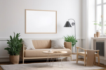 Living Room Interior with Picture Frame Mockup